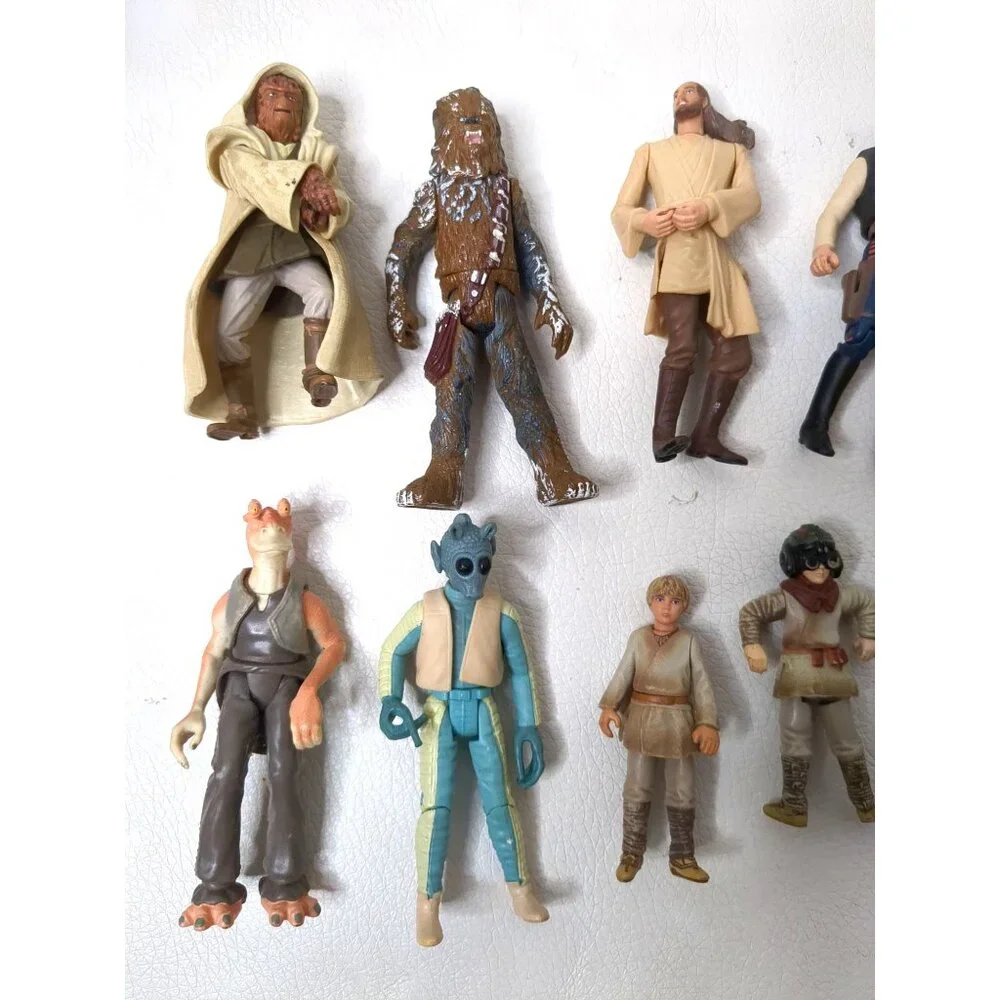 Lot Vintage Star Wars Figures Chewy Han Solo Greedo Anakin Qui Gon Nikto Jar Jar